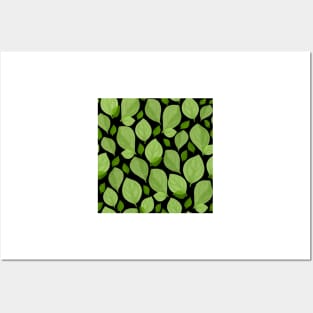 Green Basil Leaf Pattern Posters and Art